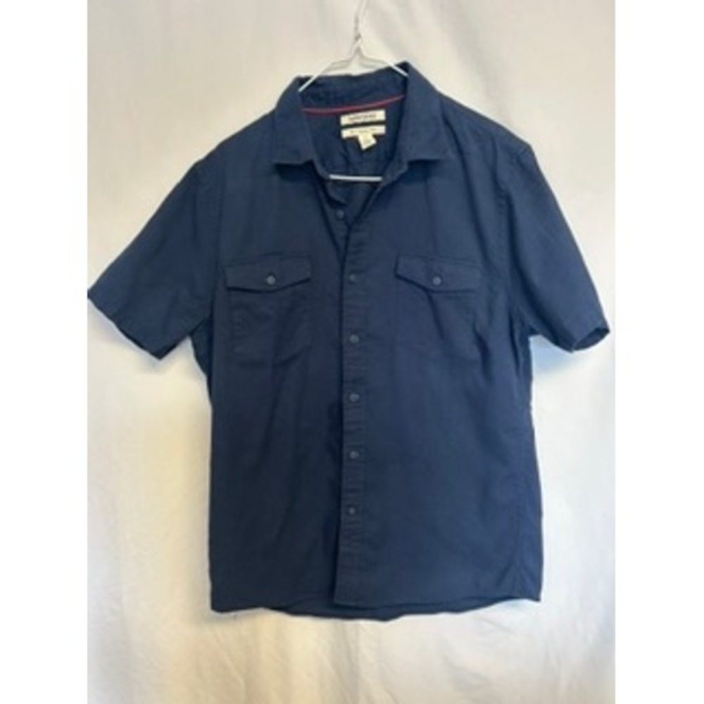Goodthreads Mens Slim Fit Short Sleeve Button Up Shirt Navy Blue Large